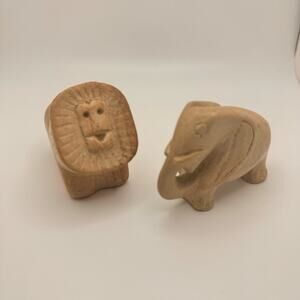 Vintage Soapstone Two Animals Elephant and Lion Hand Carved Africa Figurine